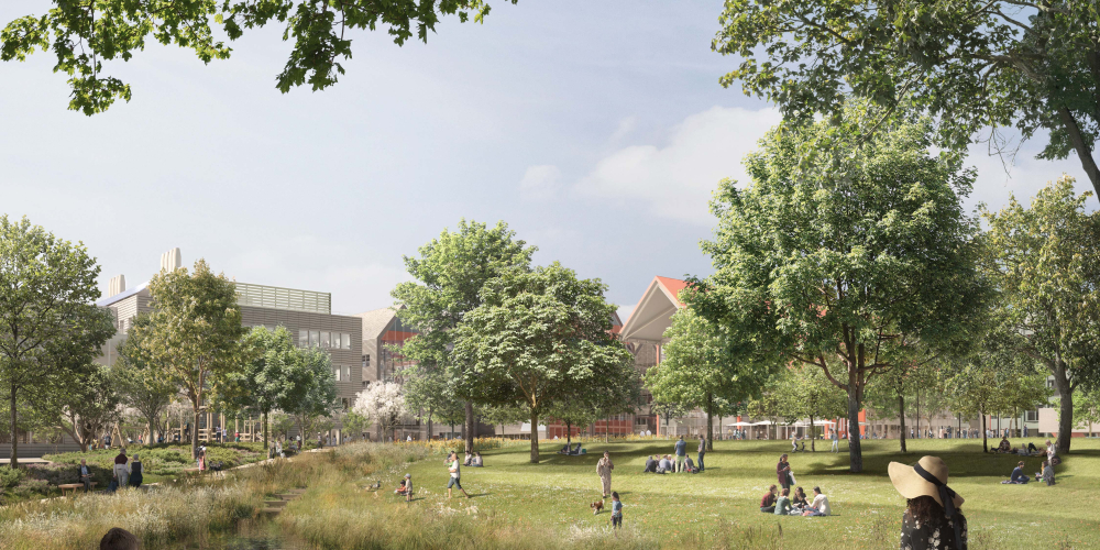 View across Oxford North's new central park